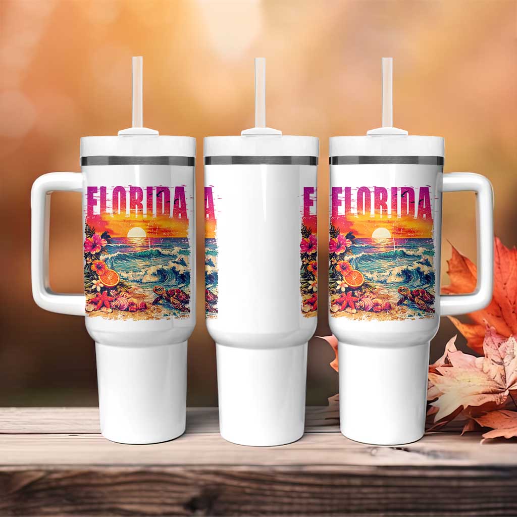 Retro Florida Beach Tumbler With Handle Summer Vacation Gift
