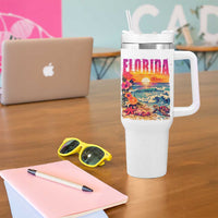 Retro Florida Beach Tumbler With Handle Summer Vacation Gift