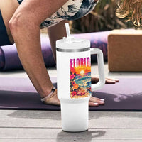 Retro Florida Beach Tumbler With Handle Summer Vacation Gift