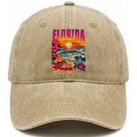Retro Florida Beach Washed Cotton Baseball Cap Summer Vacation Gift