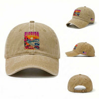 Retro Florida Beach Washed Cotton Baseball Cap Summer Vacation Gift