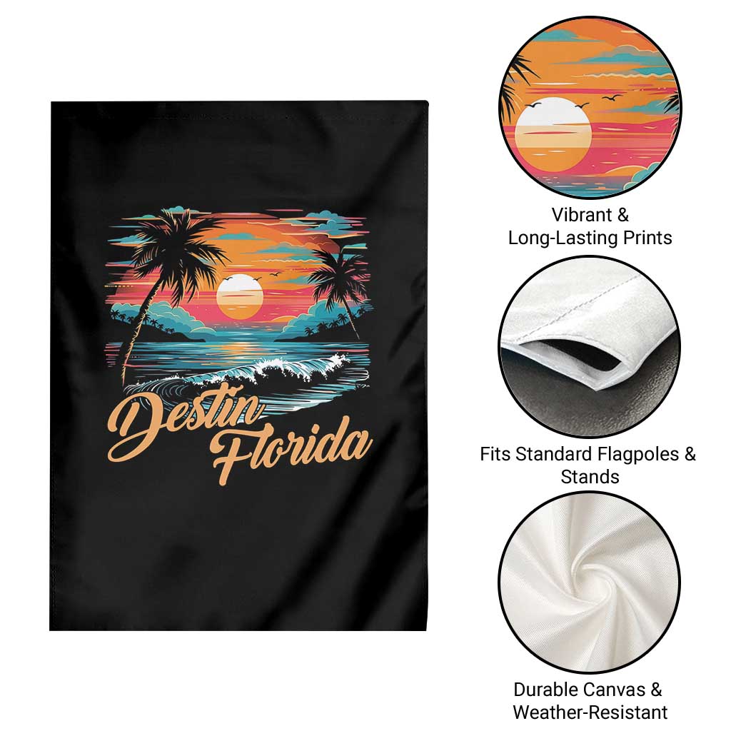 Destin Florida Beach Garden Flag Retro Sunset Palm Tree Graphic