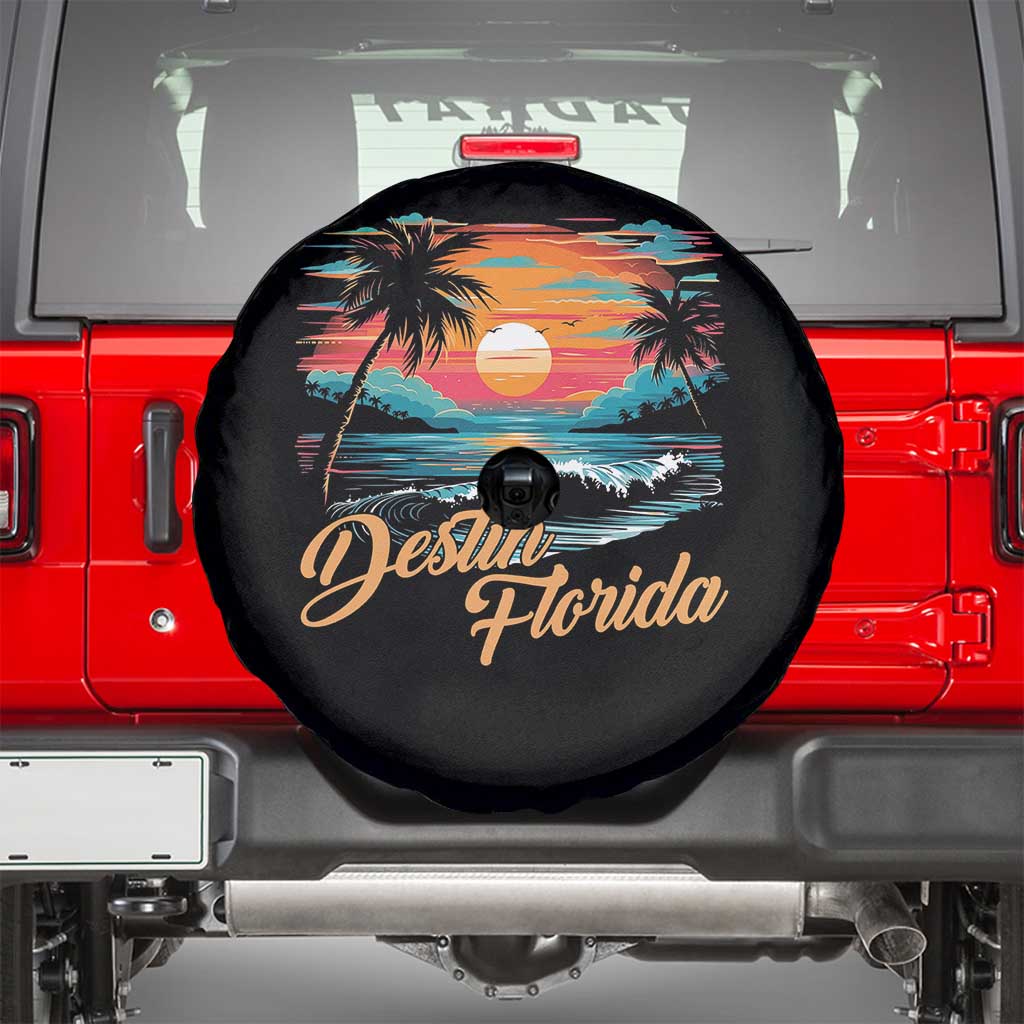 Destin Florida Beach Spare Tire Cover Retro Sunset Palm Tree Graphic