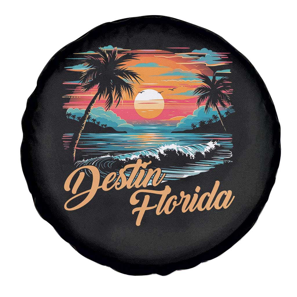 Destin Florida Beach Spare Tire Cover Retro Sunset Palm Tree Graphic