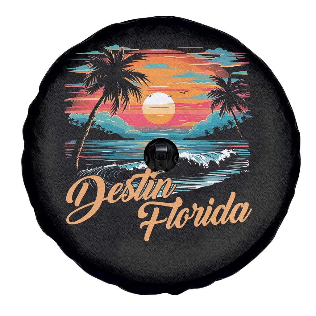Destin Florida Beach Spare Tire Cover Retro Sunset Palm Tree Graphic