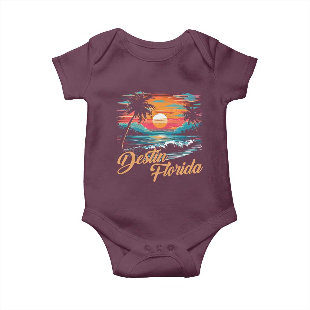 Destin Florida Beach Baby Onesie Retro Sunset Palm Tree Graphic