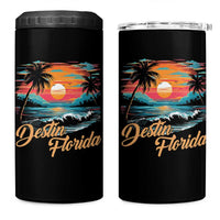 Destin Florida Beach 4 in 1 Can Cooler Tumbler Retro Sunset Palm Tree Graphic