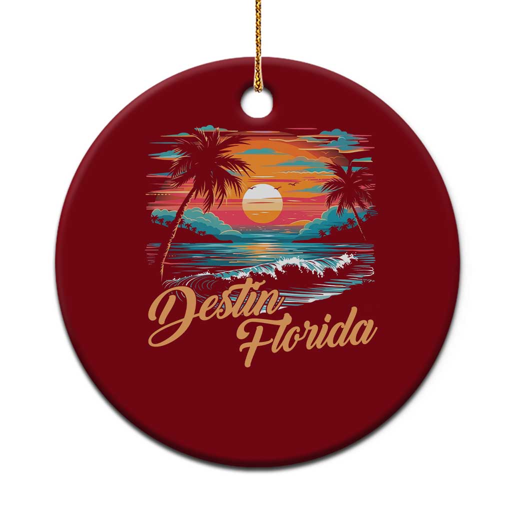 Destin Florida Beach Ceramic Ornament Retro Sunset Palm Tree Graphic