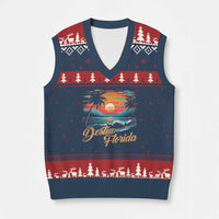 Destin Florida Beach V-Neck Knit Sweater Vest Retro Sunset Palm Tree Graphic