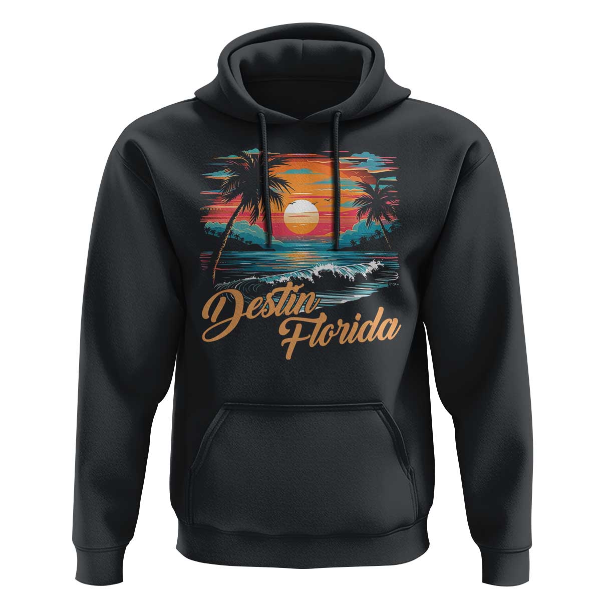 Destin Florida Beach Hoodie Retro Sunset Palm Tree Graphic