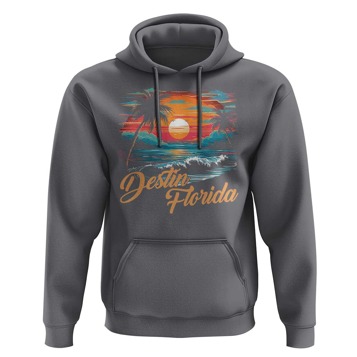 Destin Florida Beach Hoodie Retro Sunset Palm Tree Graphic