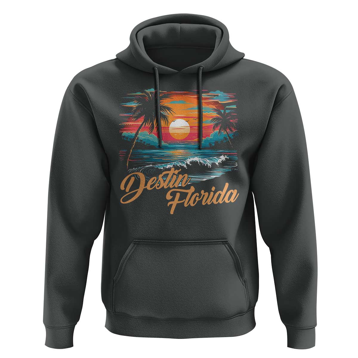 Destin Florida Beach Hoodie Retro Sunset Palm Tree Graphic