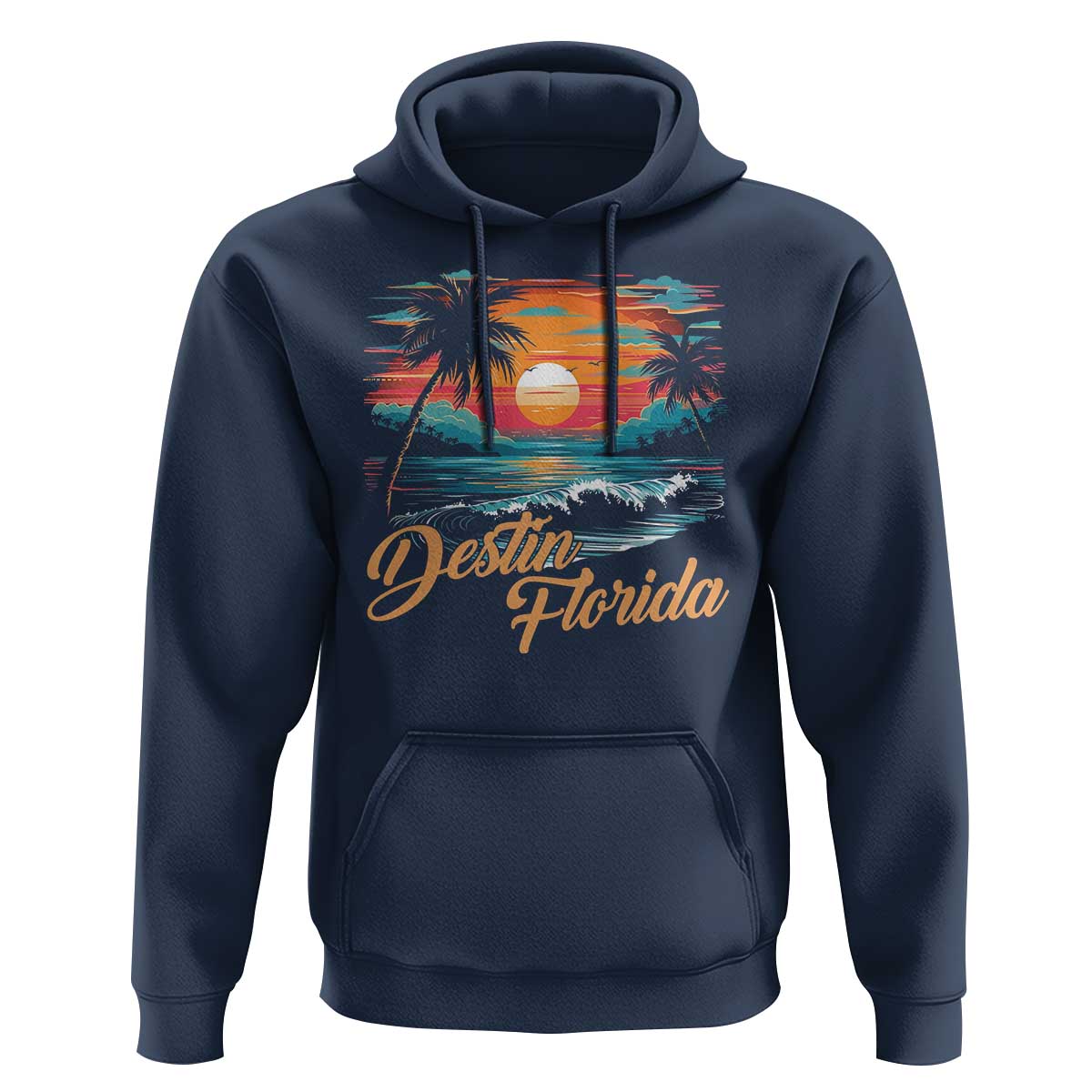 Destin Florida Beach Hoodie Retro Sunset Palm Tree Graphic