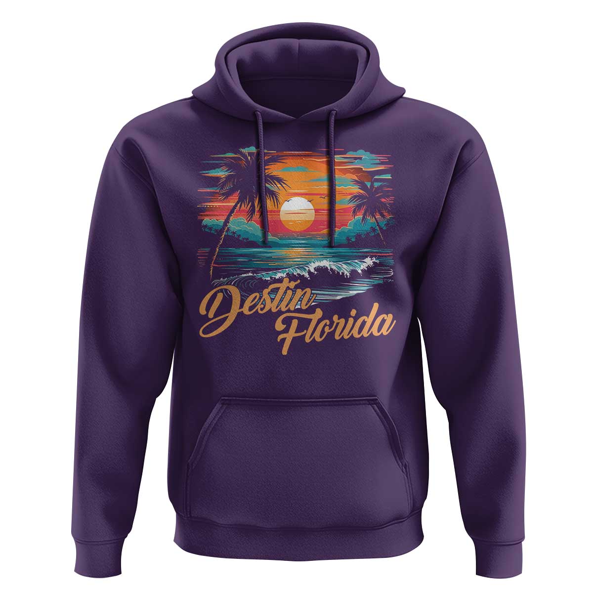 Destin Florida Beach Hoodie Retro Sunset Palm Tree Graphic