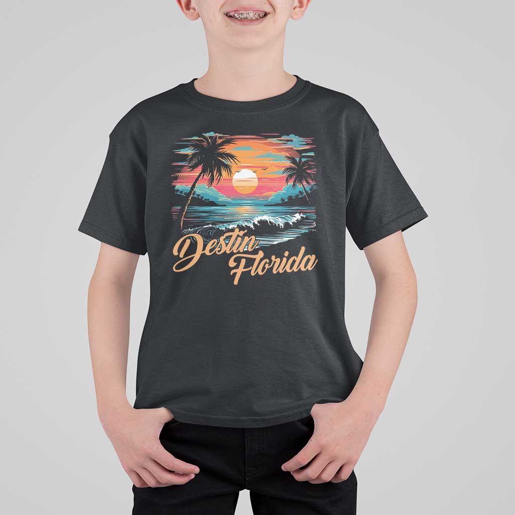 Destin Florida Beach T Shirt For Kid Retro Sunset Palm Tree Graphic