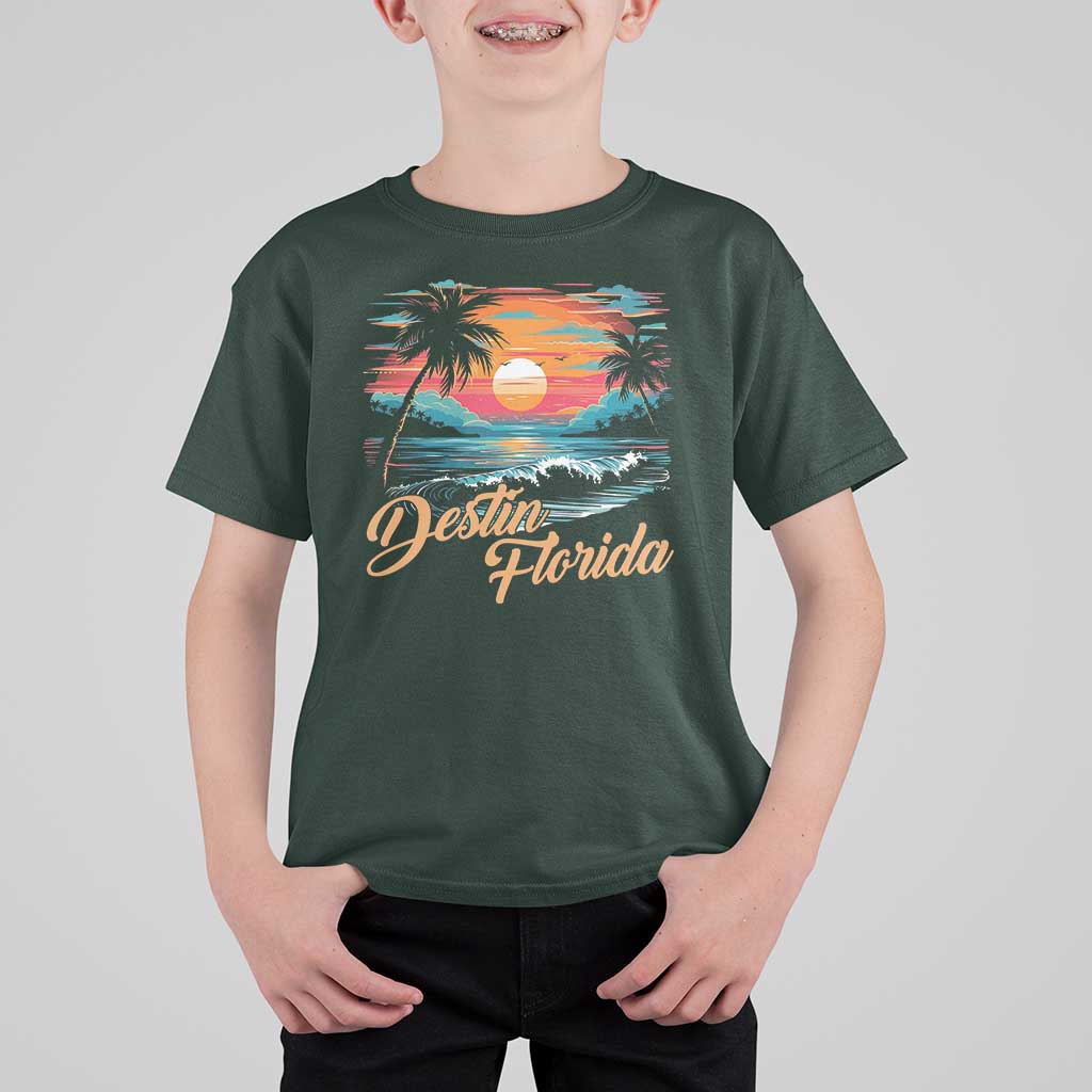 Destin Florida Beach T Shirt For Kid Retro Sunset Palm Tree Graphic