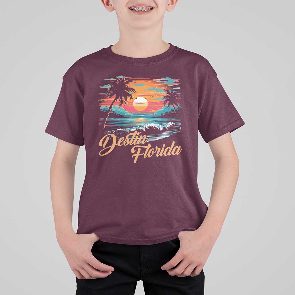 Destin Florida Beach T Shirt For Kid Retro Sunset Palm Tree Graphic