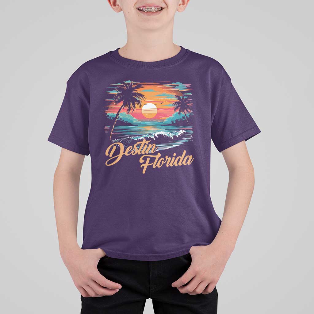 Destin Florida Beach T Shirt For Kid Retro Sunset Palm Tree Graphic