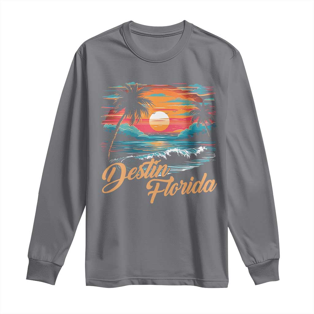 Destin Florida Beach Long Sleeve Shirt Retro Sunset Palm Tree Graphic