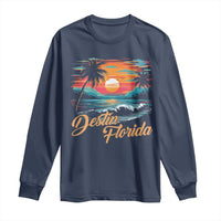 Destin Florida Beach Long Sleeve Shirt Retro Sunset Palm Tree Graphic
