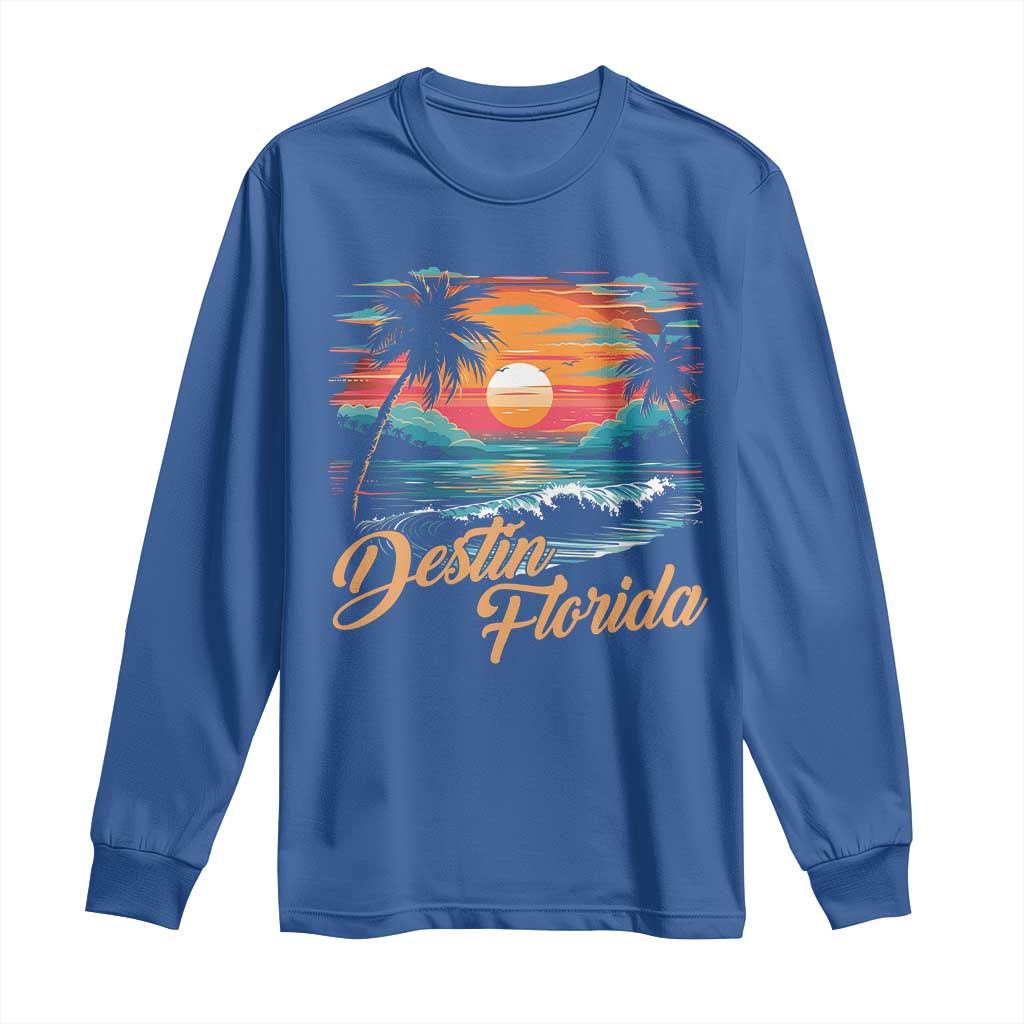 Destin Florida Beach Long Sleeve Shirt Retro Sunset Palm Tree Graphic