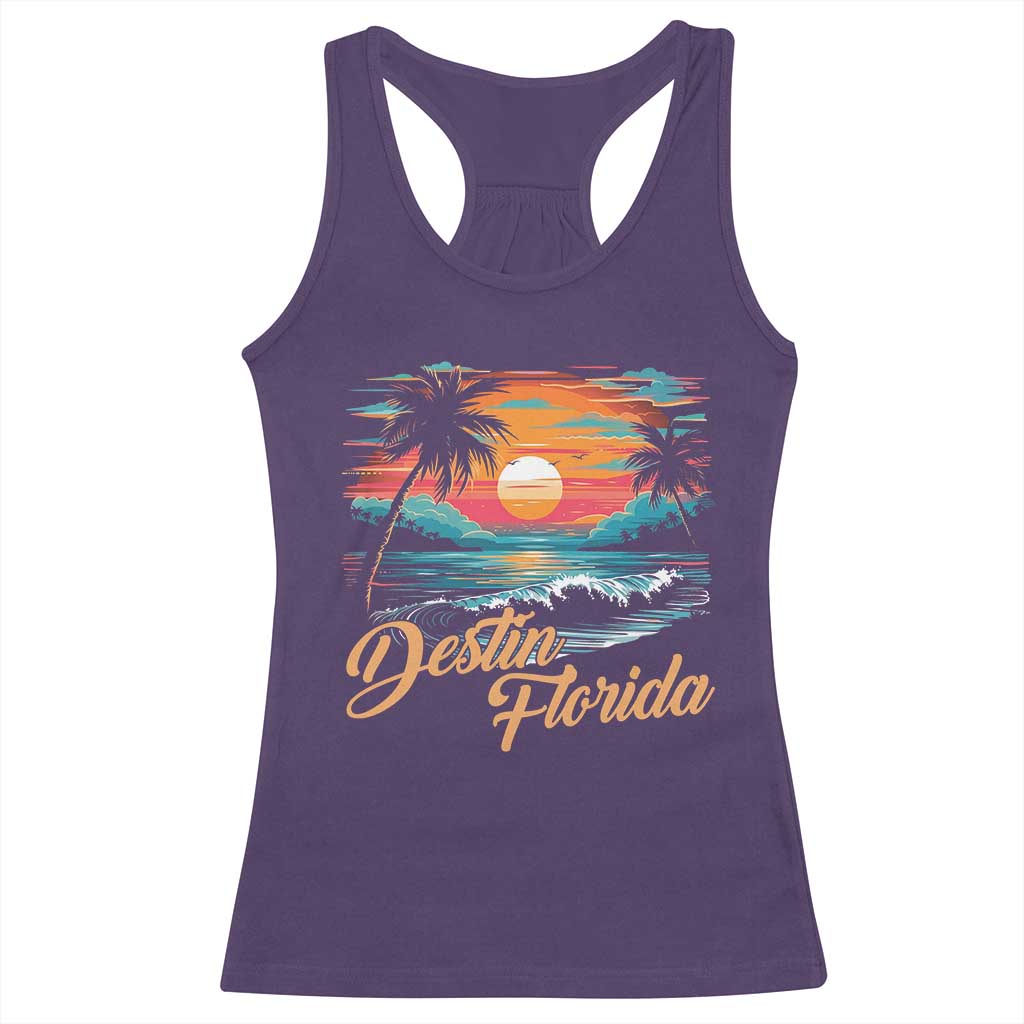 Destin Florida Beach Racerback Tank Top Retro Sunset Palm Tree Graphic