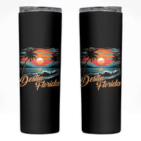 Destin Florida Beach Skinny Tumbler Retro Sunset Palm Tree Graphic