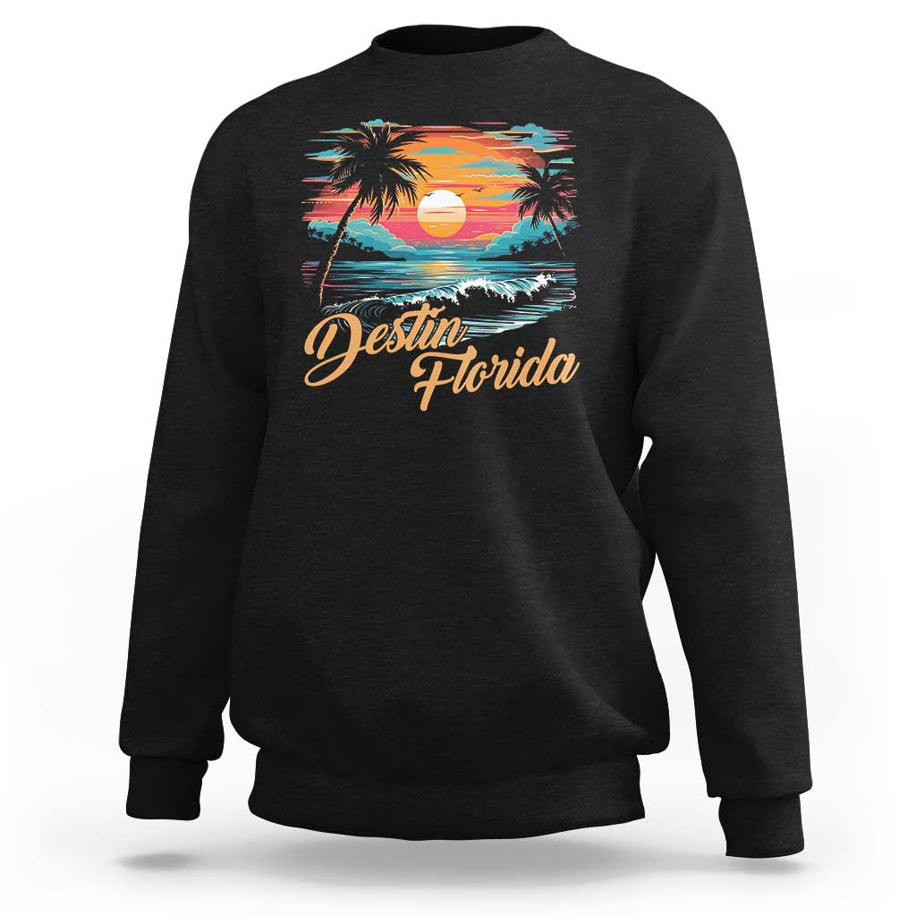Destin Florida Beach Sweatshirt Retro Sunset Palm Tree Graphic