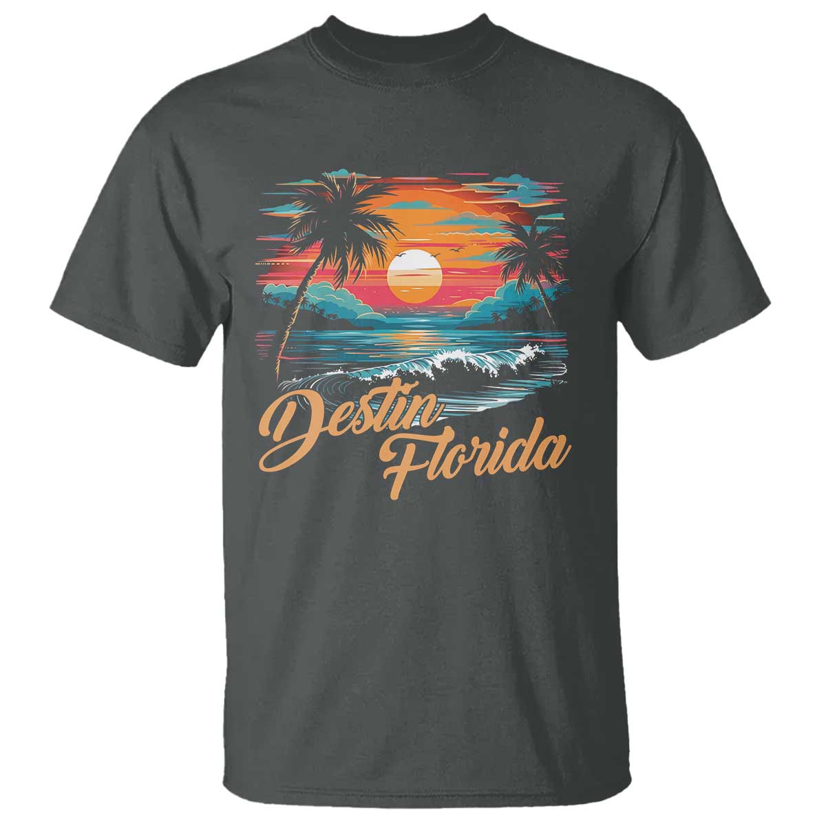 Destin Florida Beach T Shirt Retro Sunset Palm Tree Graphic