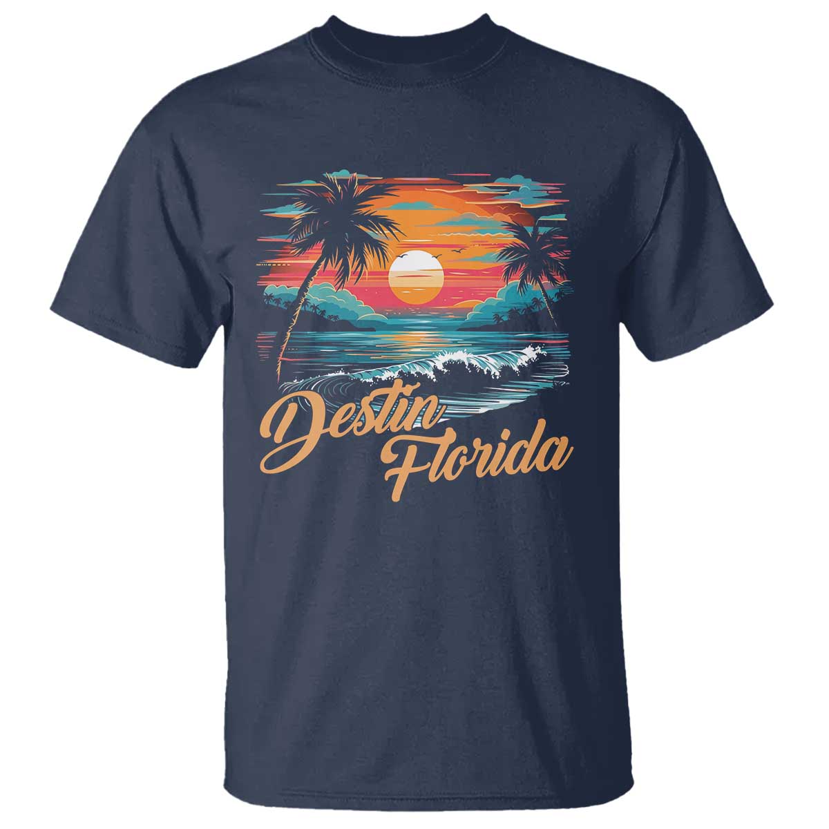 Destin Florida Beach T Shirt Retro Sunset Palm Tree Graphic