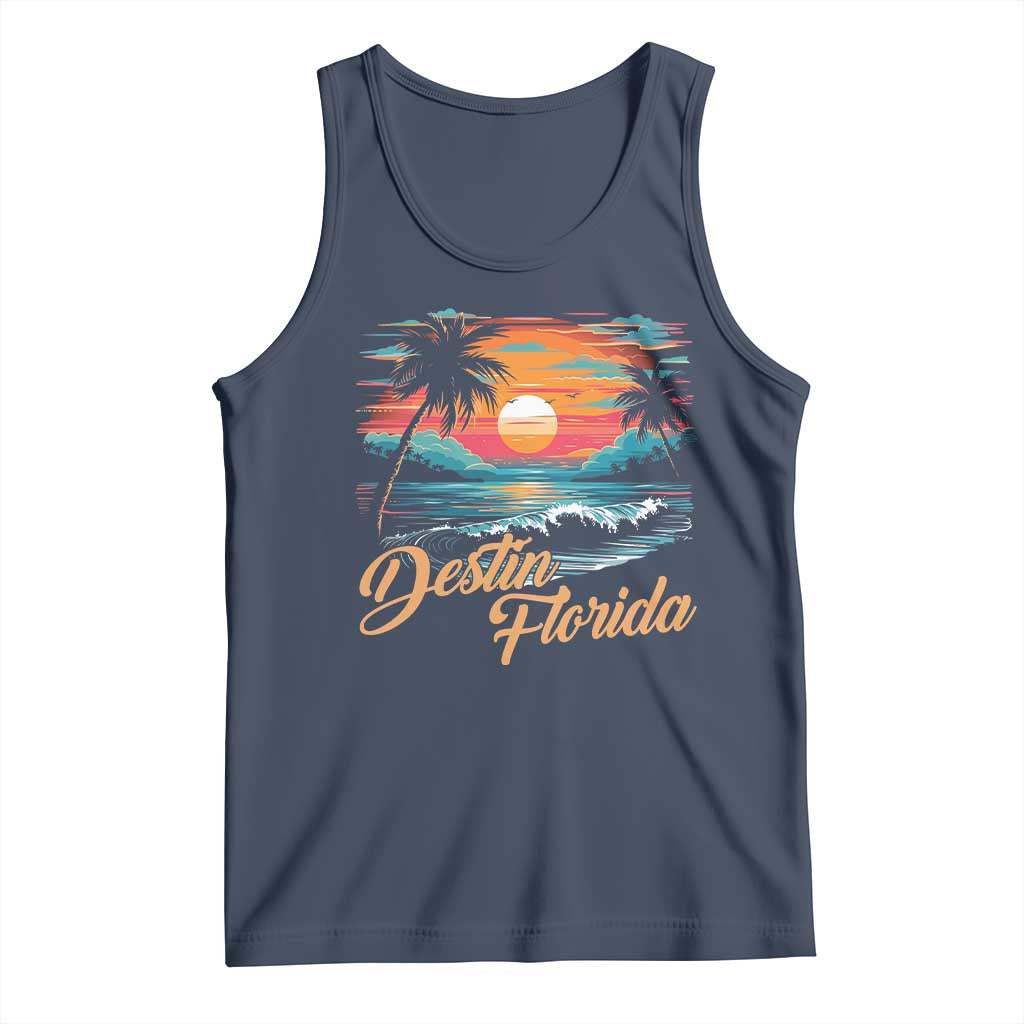 Destin Florida Beach Tank Top Retro Sunset Palm Tree Graphic