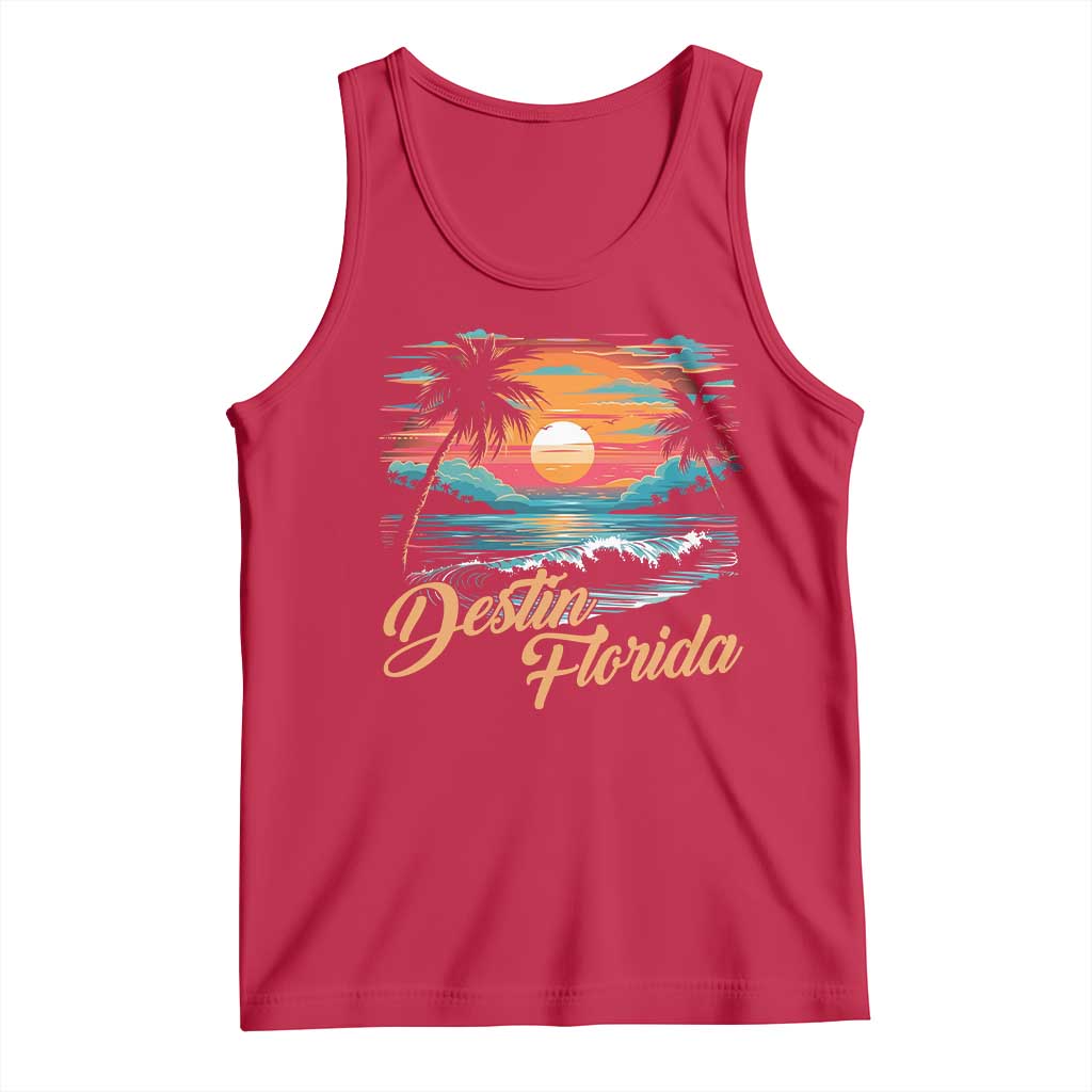 Destin Florida Beach Tank Top Retro Sunset Palm Tree Graphic