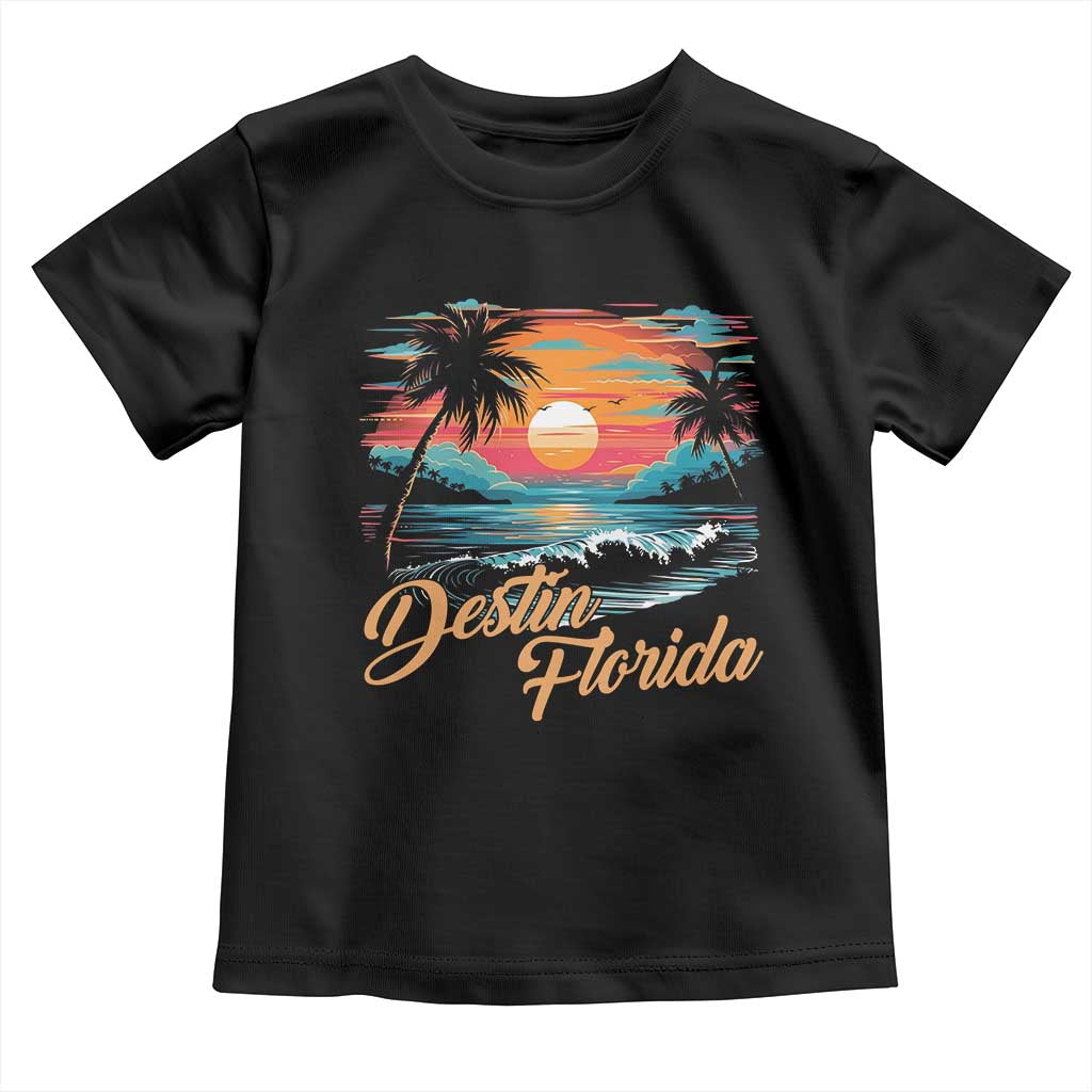 Destin Florida Beach Toddler T Shirt Retro Sunset Palm Tree Graphic