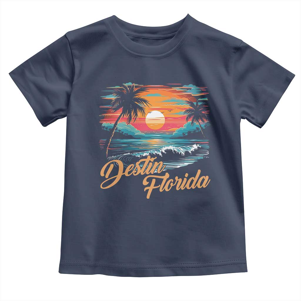 Destin Florida Beach Toddler T Shirt Retro Sunset Palm Tree Graphic