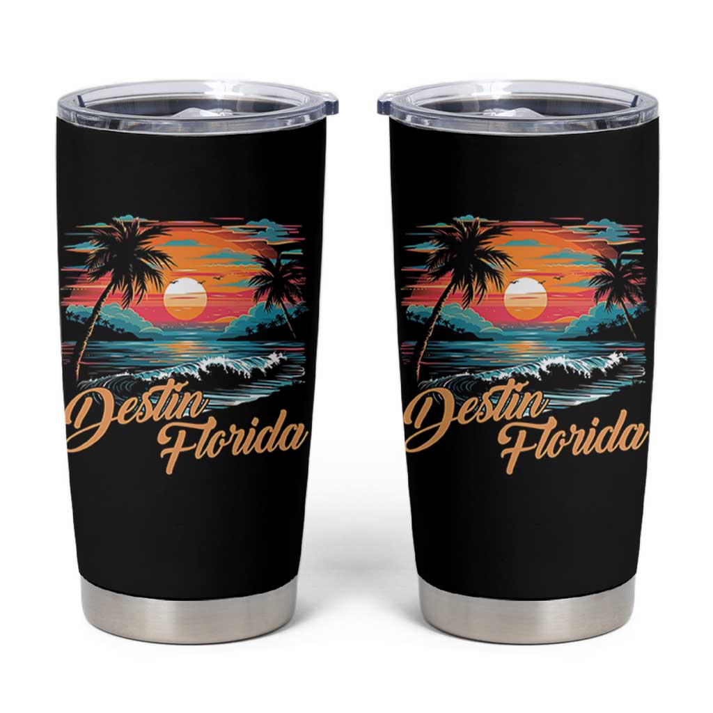 Destin Florida Beach Tumbler Cup Retro Sunset Palm Tree Graphic