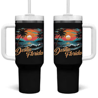 Destin Florida Beach Tumbler With Handle Retro Sunset Palm Tree Graphic