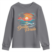 Destin Florida Beach Youth Sweatshirt Retro Sunset Palm Tree Graphic