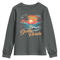 Destin Florida Beach Youth Sweatshirt Retro Sunset Palm Tree Graphic