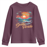 Destin Florida Beach Youth Sweatshirt Retro Sunset Palm Tree Graphic