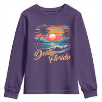 Destin Florida Beach Youth Sweatshirt Retro Sunset Palm Tree Graphic