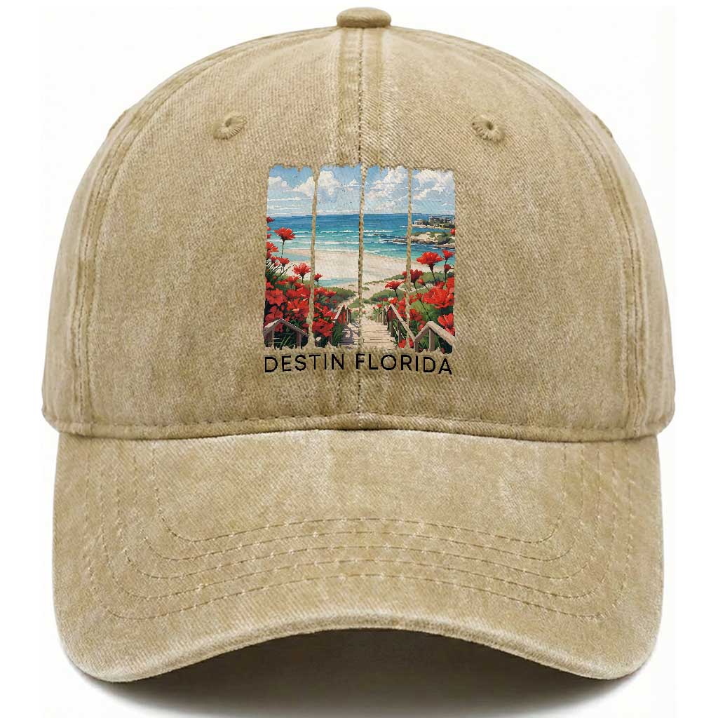 Destin Florida Washed Cotton Baseball Cap Summer Travel Beach Vacation Gift