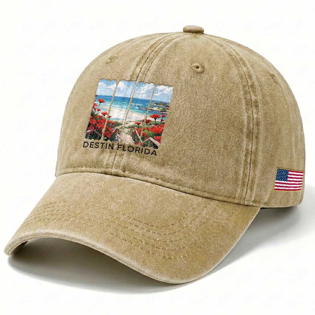 Destin Florida Washed Cotton Baseball Cap Summer Travel Beach Vacation Gift