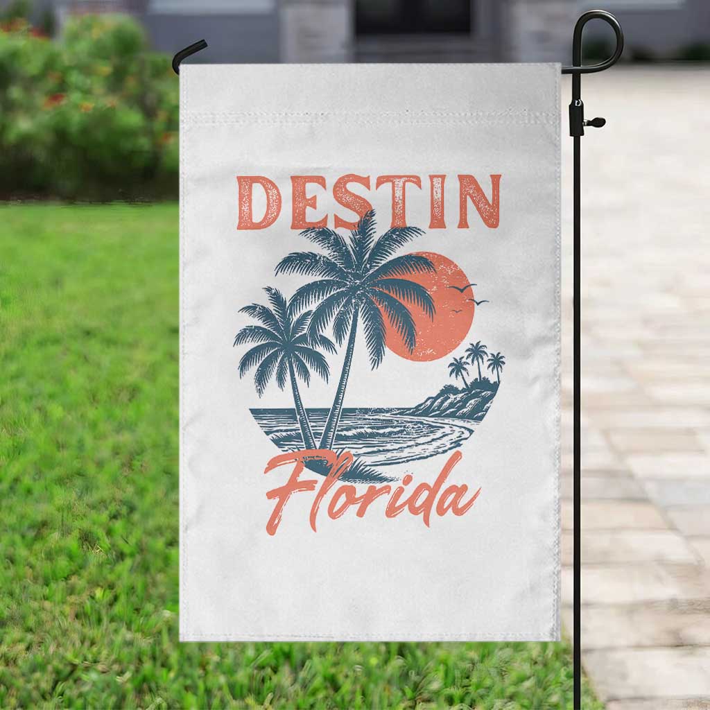Vintage Destin Florida Beach Garden Flag Sunset Palm Tree Graphic