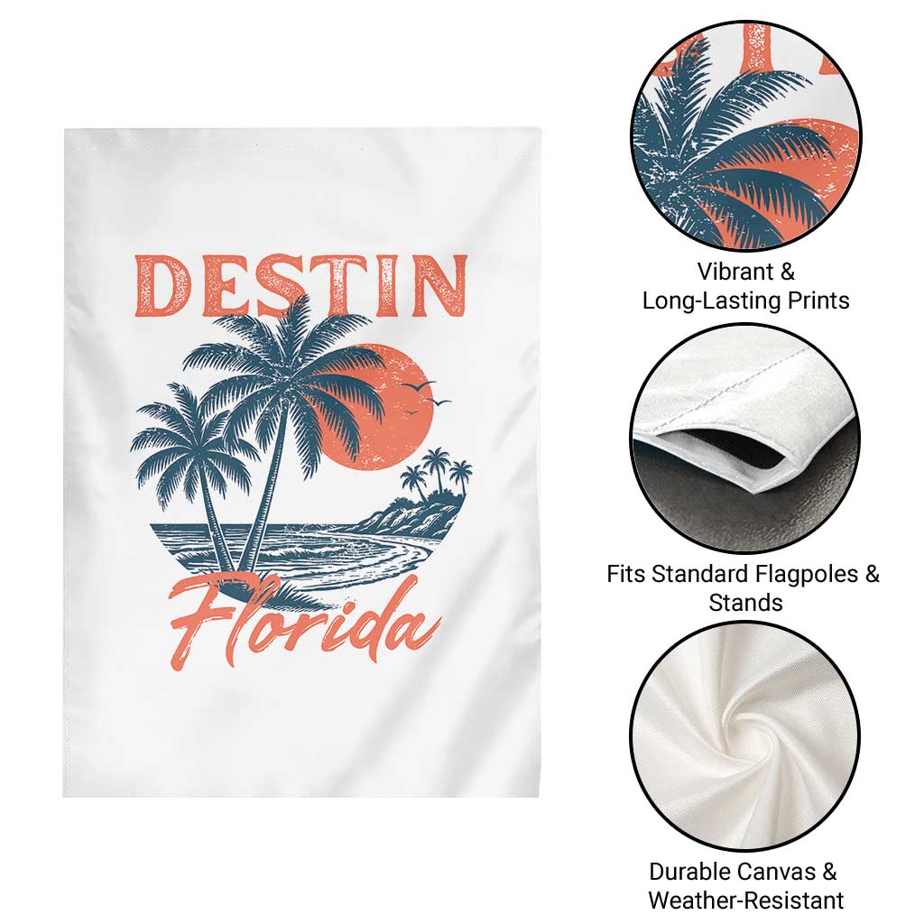 Vintage Destin Florida Beach Garden Flag Sunset Palm Tree Graphic