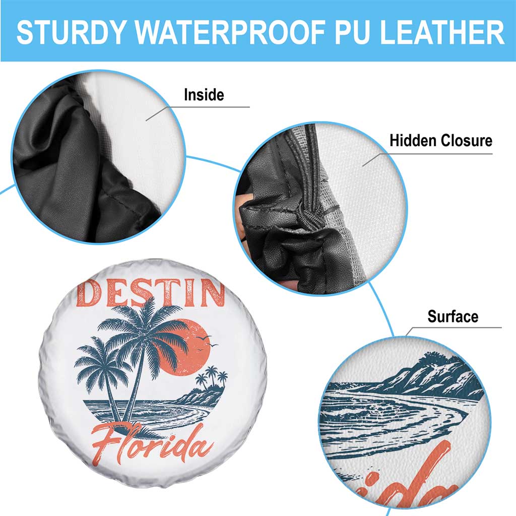 Vintage Destin Florida Beach Spare Tire Cover Sunset Palm Tree Graphic