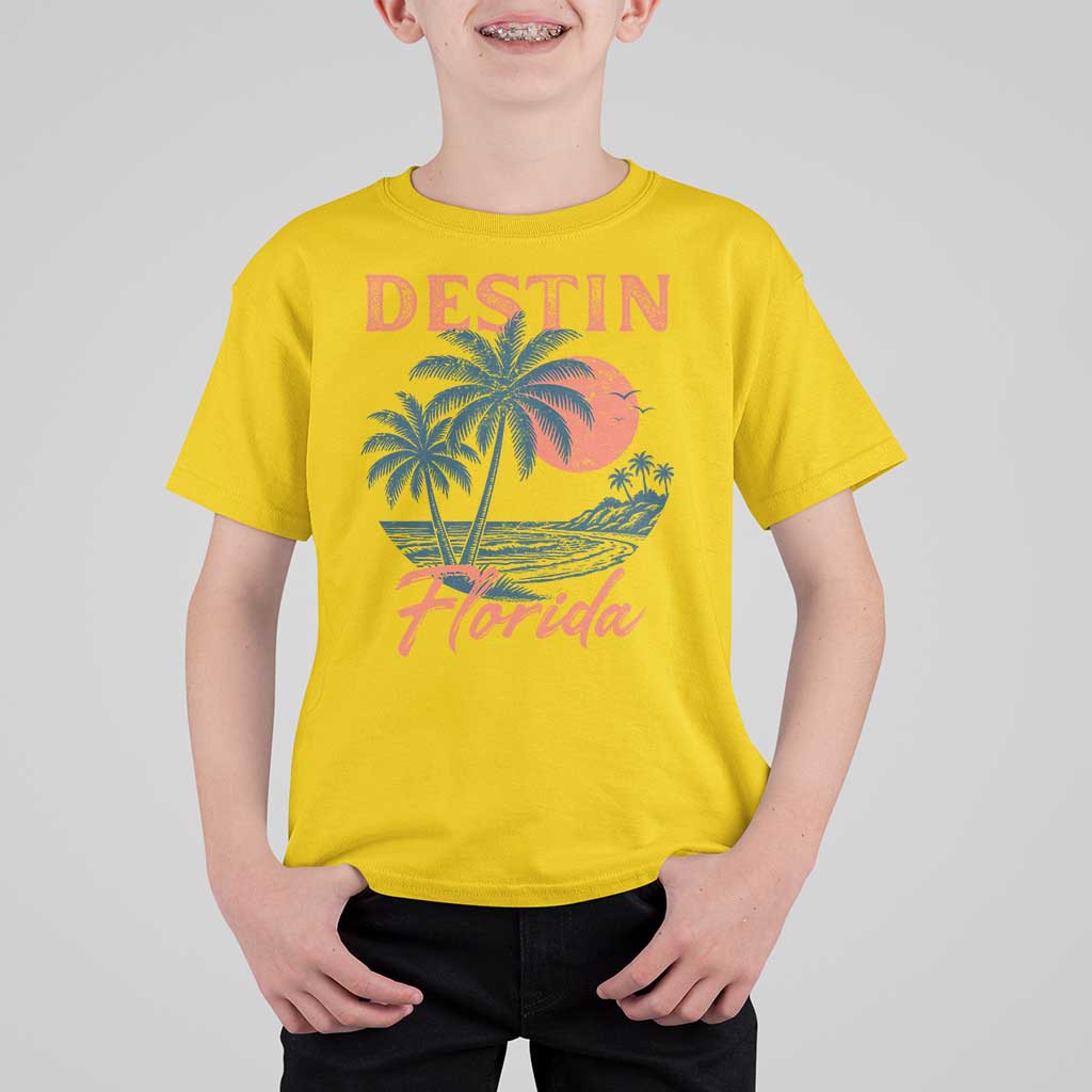 Vintage Destin Florida Beach T Shirt For Kid Sunset Palm Tree Graphic