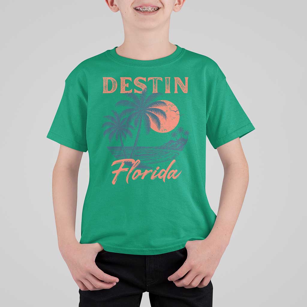 Vintage Destin Florida Beach T Shirt For Kid Sunset Palm Tree Graphic