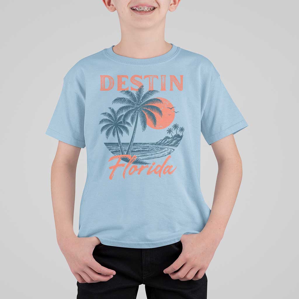 Vintage Destin Florida Beach T Shirt For Kid Sunset Palm Tree Graphic