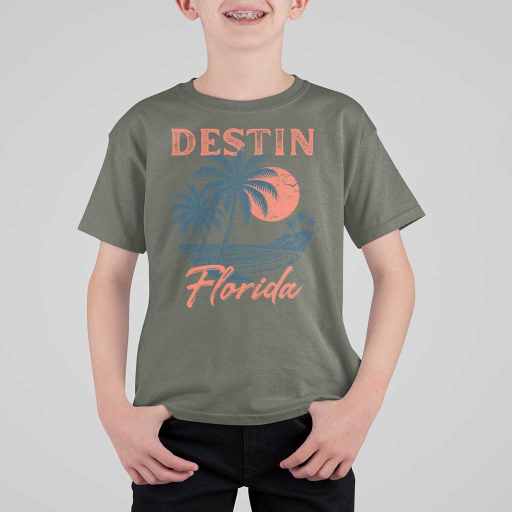 Vintage Destin Florida Beach T Shirt For Kid Sunset Palm Tree Graphic