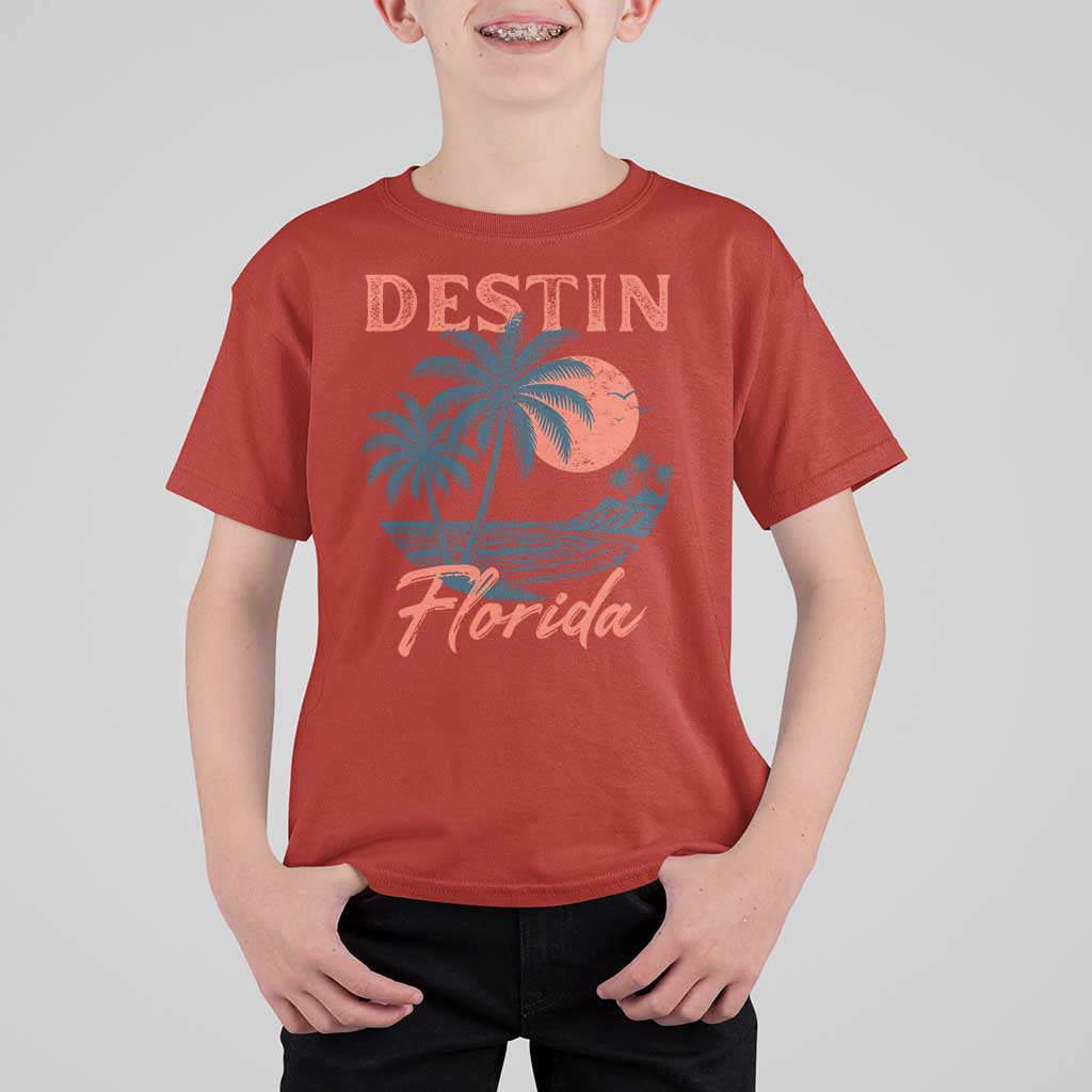 Vintage Destin Florida Beach T Shirt For Kid Sunset Palm Tree Graphic